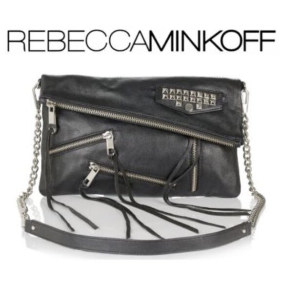 Rebecca Minkoff Easy Rider Date Studded Leather Clutch Crossbody Black - Picture 1 of 16